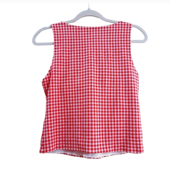 Anthropologie Red White Eva Franco Gingham Bow Sleeveless Top medium - Picture 4 of 12